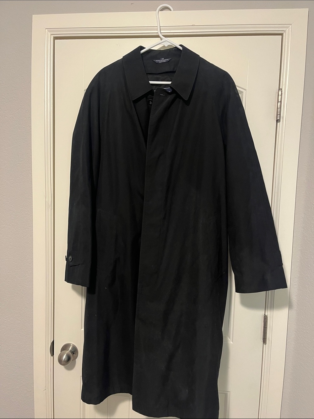 Chaps Black Long Trench Coat - Single-Breasted Overcoat